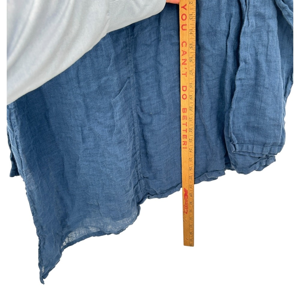 Linen Coastal Tunic Top XL Blue Lagenlook Boho Asymmetric Hem Euro Minimal Beach - Picture 8 of 10